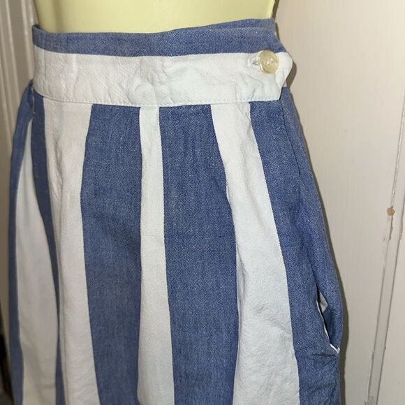 Vintage 70s Breeches Brand Blue and White Striped High Waisted Cotton Pants - Picture 3 of 9